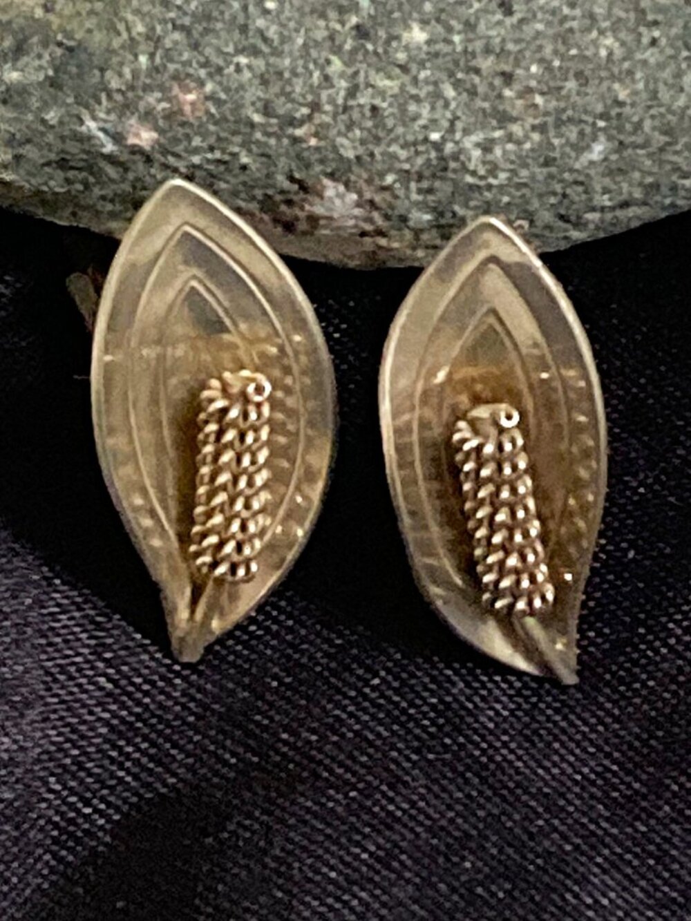 Exquisite vintage sterling silver cattail cufflinks, likely Danish
